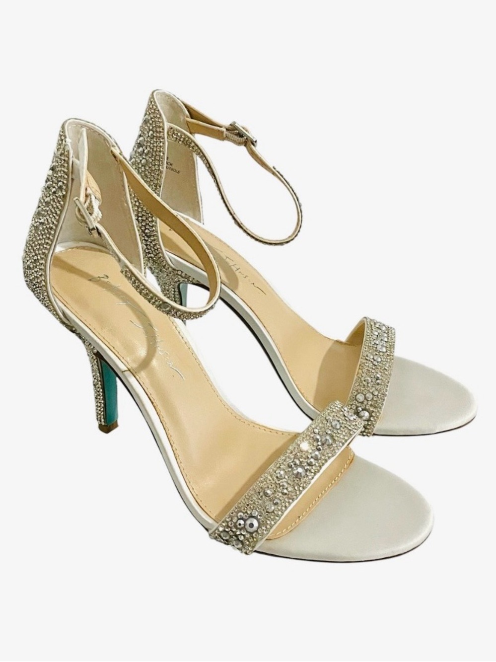 Betsey Johnson x Davids Bridal Rhinestone Ivory Heel Sandals 8 Wedding Party